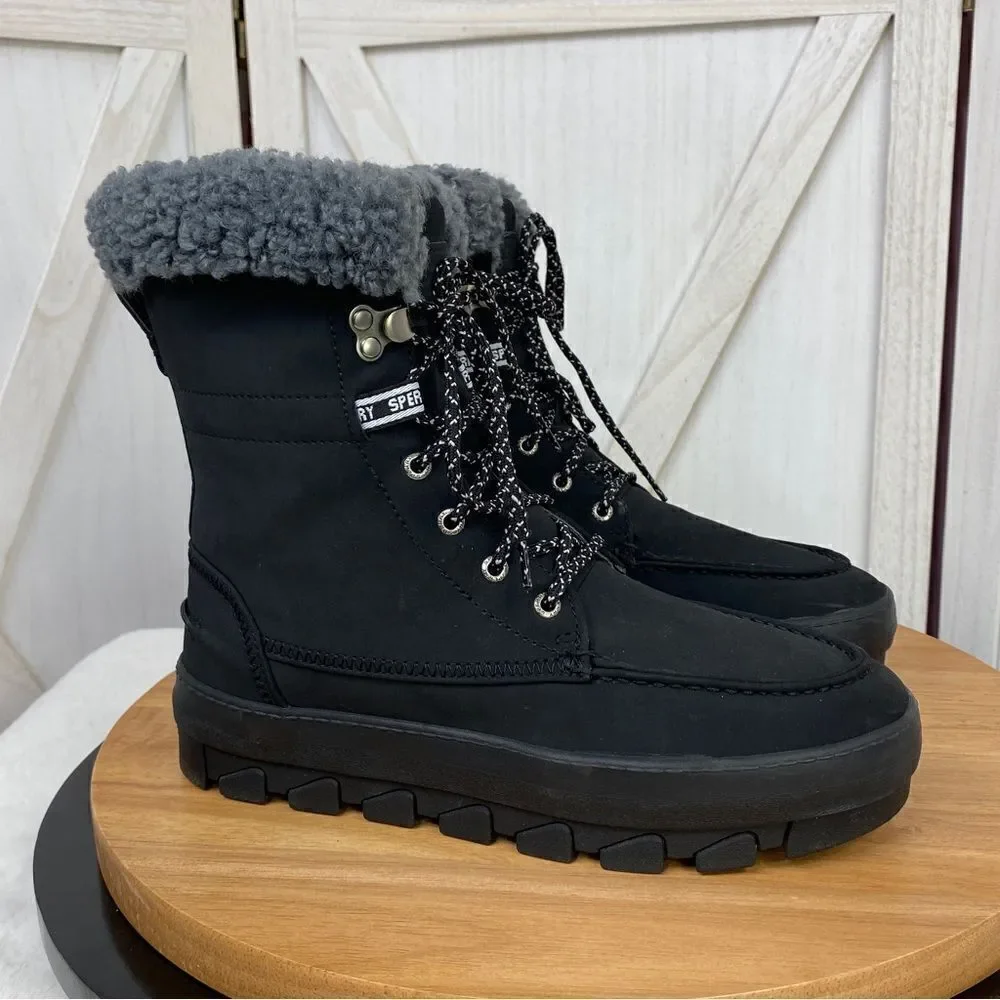 Sperry Juneau Lace Up‎ Winter Boots Black Gray 8 STS86817